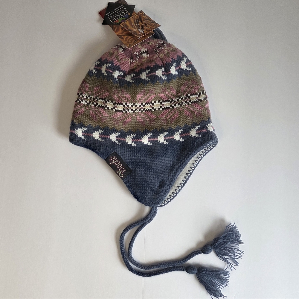 NWT Bochi Brothers Youth Winter Knit Hat with Ear Flaps - Blue and Pink Y7-14